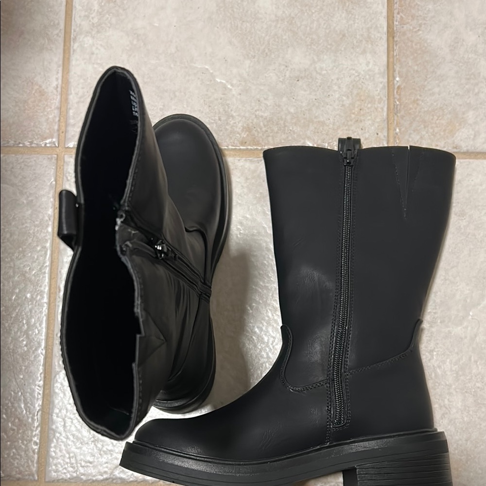 Kohl's Black Winter Rain Boots Mid-Calf Leather